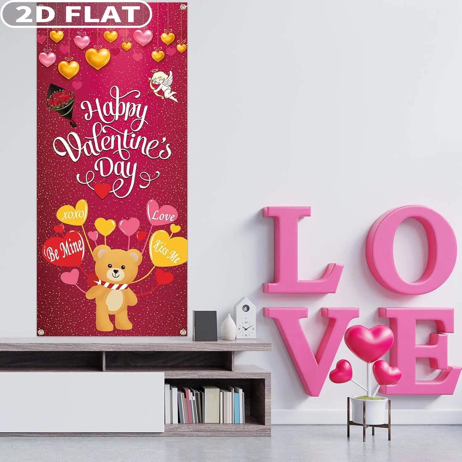 

2D FLAT 1pc Happy Valentine's Day Party Photo Booth Props Door Cover Valentine's Day Hanging Banner Polyester Fabric Door Banner