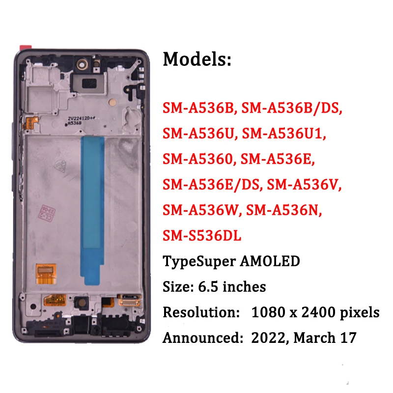 6.5\'\' AMOLED Display For Samsung A53 5G A536 A536B LCD Display Touch Screen With frame Digitizer Assembly Repair Parts