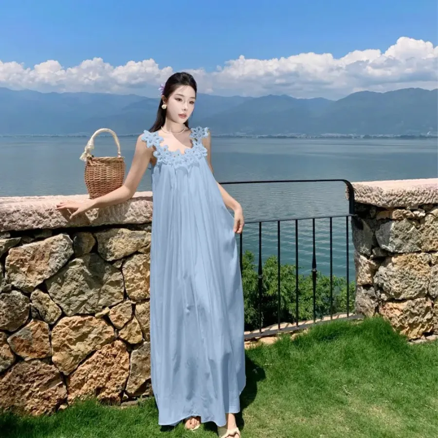 

Новое простое длинное платье с цветочным принтом для отпуска, модель 2026 года, очень нежное и сексуальное