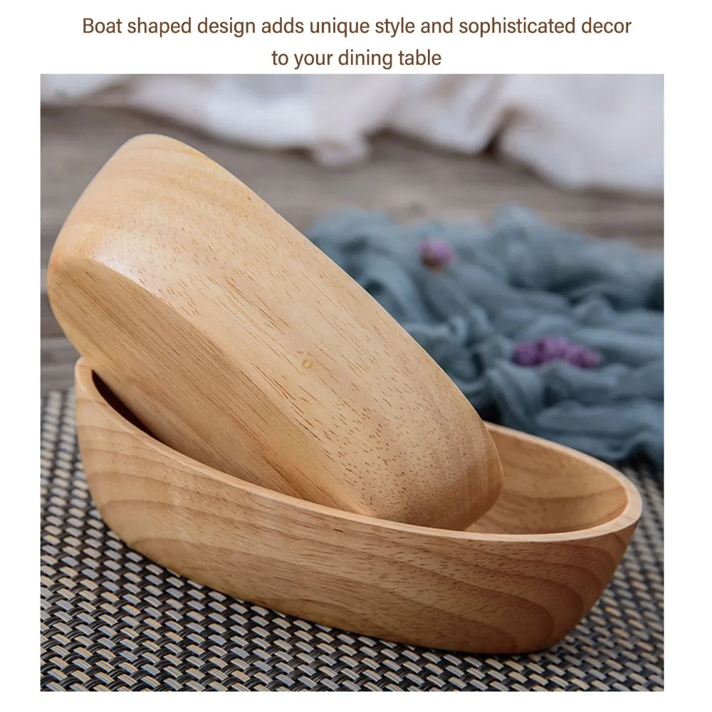 Multi Usage Wooden Fruit Bowl Boat Outline Thickened Snack Container Large-capacity Smooth Salad Dish Dining Table