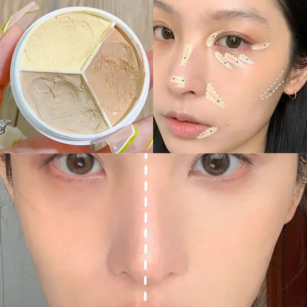 3Color Moisturizing Concealer Palette Full Cover Dark Circles Acne Pores Foundation Cream Correct Skin Tone Brighten Face Makeup