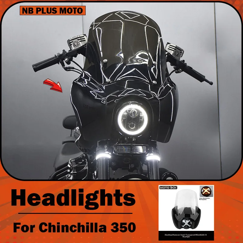 【Premium】For Chinchilla 350 Modified with DS-style Pig’s Head-shaped Headlights, LED Round Headlights, and Front Windshield Defl