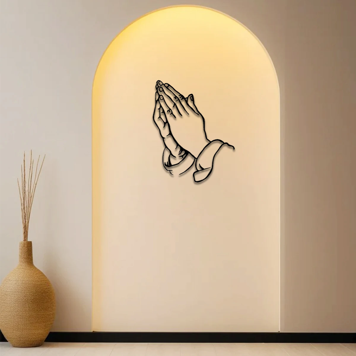 1Pc Wrought Iron Wall Decor, Praying Hands Design, Home Wall Decoration, Bedside Decoration, Interior Decoration, Suitable for Multiple Rooms, Year-Round Use