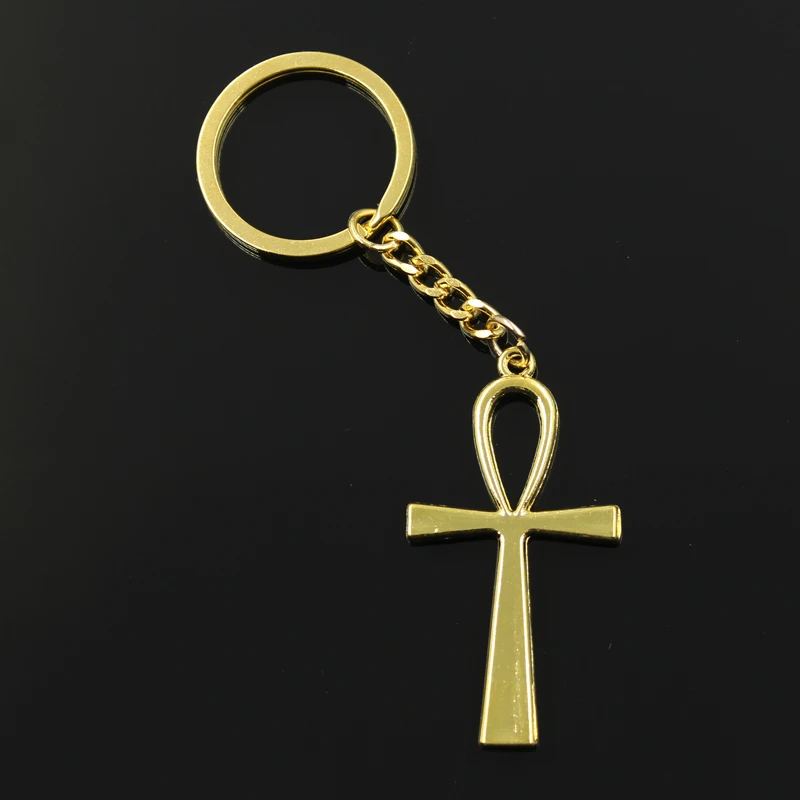Fashion 30mm Key Ring Metal Key Chain Keychain Jewelry Antique Bronze Silver Color Cross Egyptian Ankh Life 52x28mm Pendant