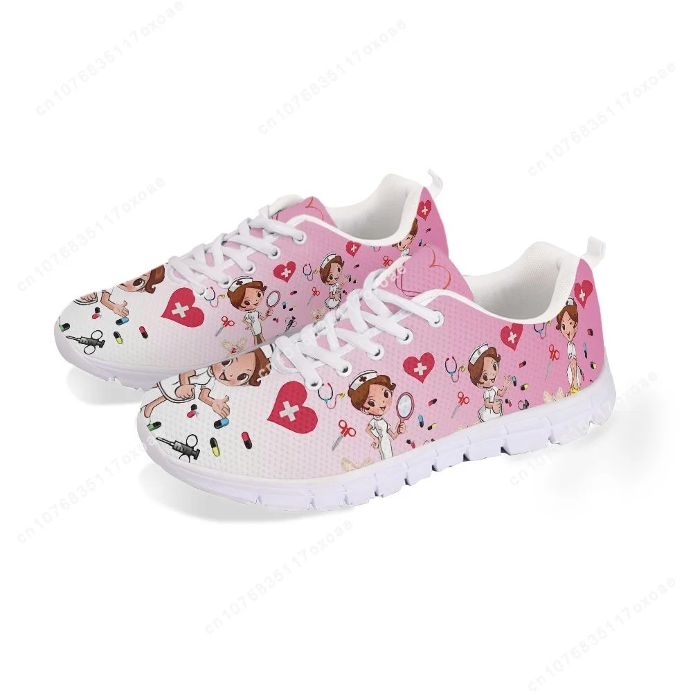 Pink Nursing Shoes Ladies Flats Sneakers Cute Cartoon Nurse/Doctor Brand Design Air Mesh Lightweight Female Footwear
