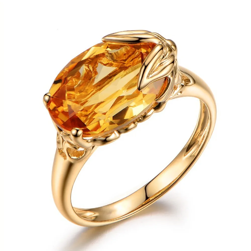 WOSIKATE Trendy Citrine Gemstone Gold Plated Ring For Women Fashion Jewellery Engagement Ring Gift Accessories