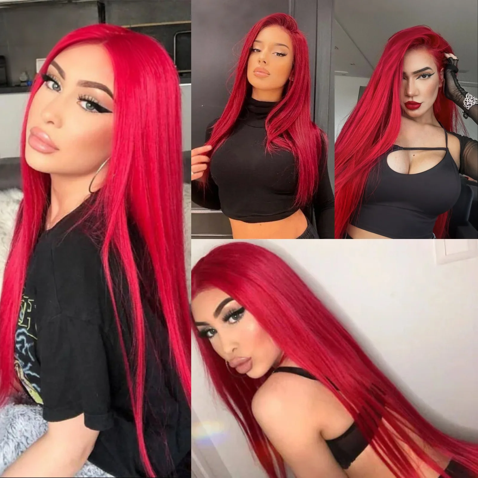 13X4 Wig merah Burgundy panjang lurus sintetis renda depan Wig rambut warna anggur gelap renda Wig Frontal untuk wanita pesta Cosplay
