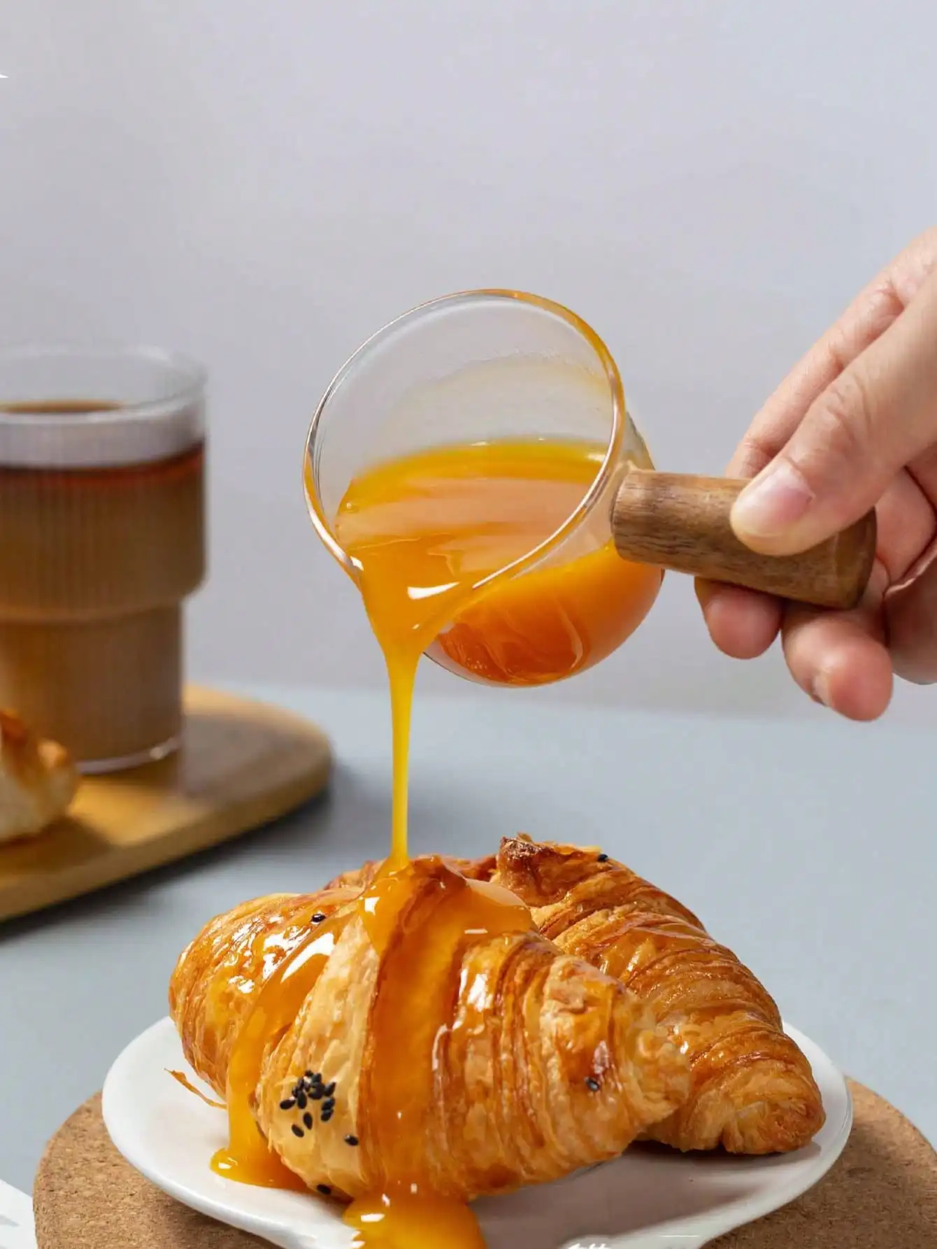 75 مللي كوب قياس إسبرسو زجاجي مقاوم للحرارة مزدوج/مفرد إبريق حليب زجاجي مع مقبض أكواب قياس مقياس زجاجي #2