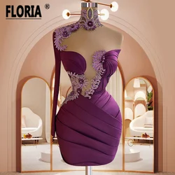 Sexy Purple Cocktail Dress 2023 One Shoulder Mini Cocktail Gown Beaded Lace Appplique Short Formal Party Dress For Women 2023