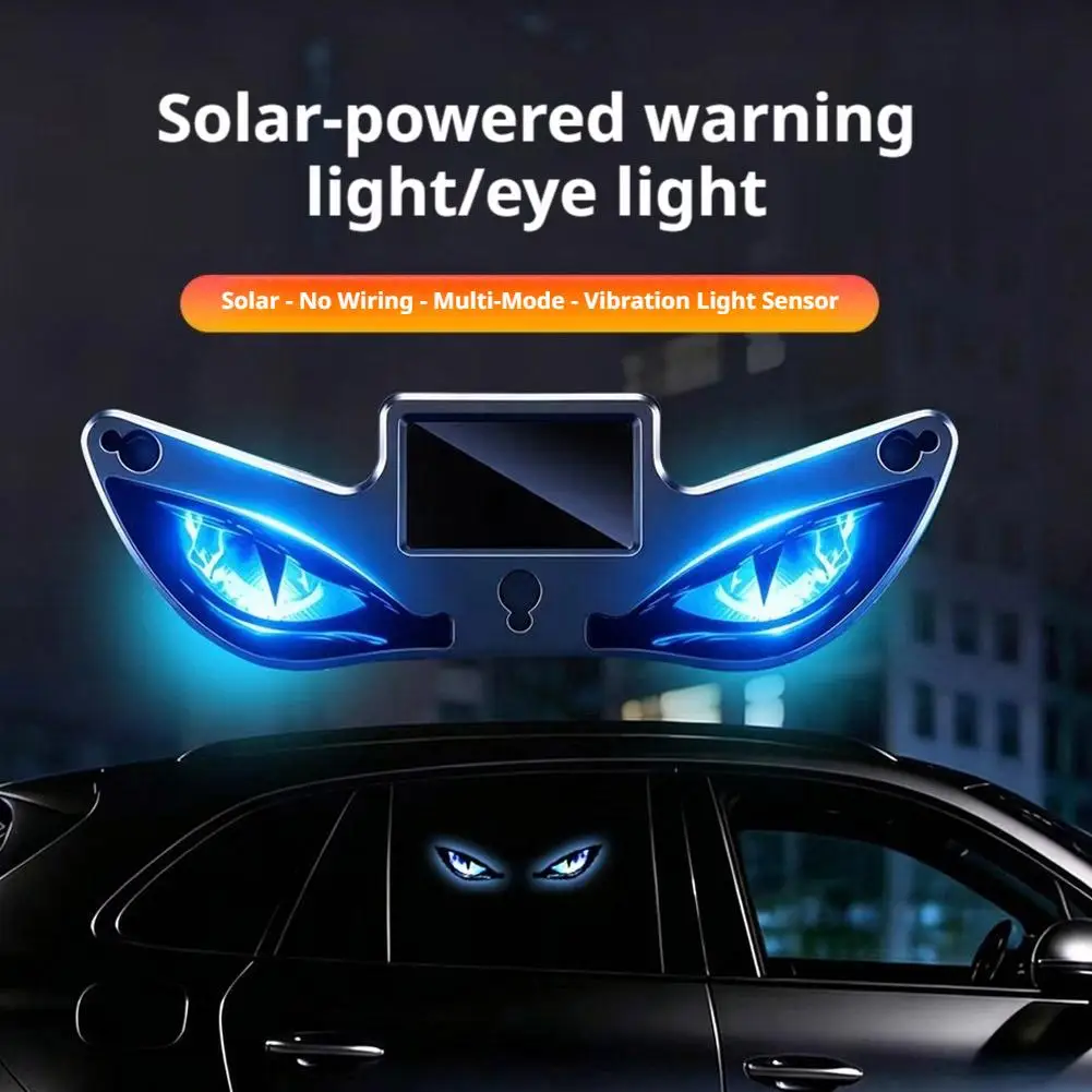 Solar Powered Car  Ambient Light Devil Eyes Neon Light Suction Cup Car Warning Light USB Type-C Charging Car Safety Decor Lamp