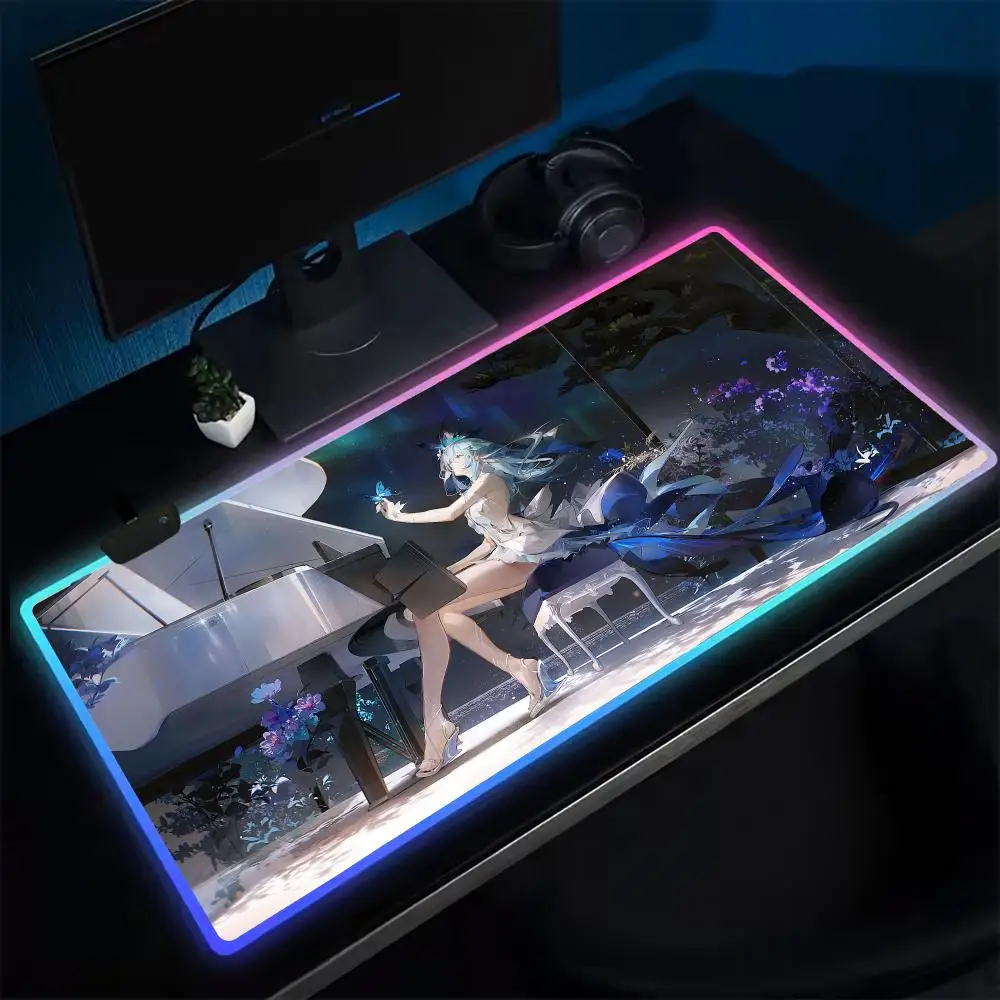 Cool W-Wuthering Waves Mouse Pad Anime Gaming Mouse Pad LED Table Pads Backlit Rubber Desktop XXL Mousepad RGB Desk Mats