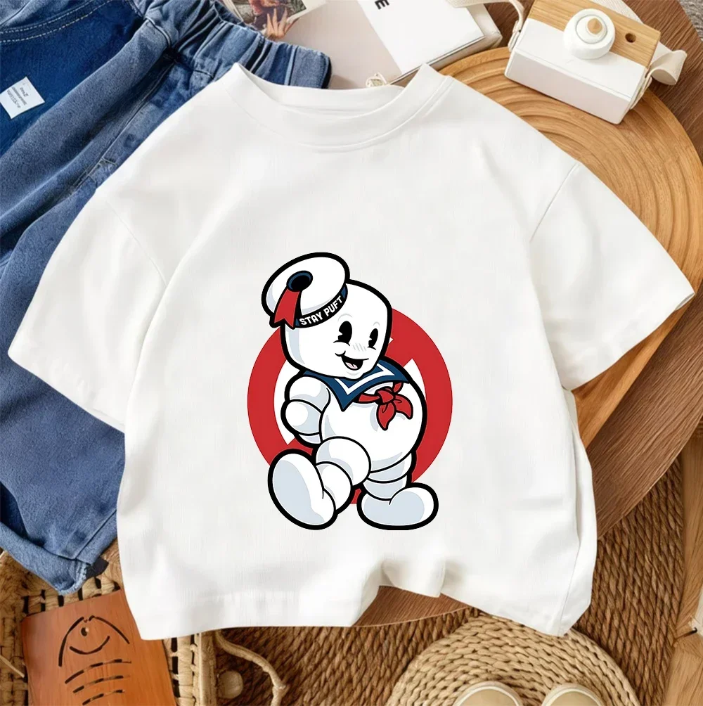 2026 Summer Boys Girls T Shirt Ghostbusters Cute Cartoon Casual Street Fashion Daily Outfit 3-14Y