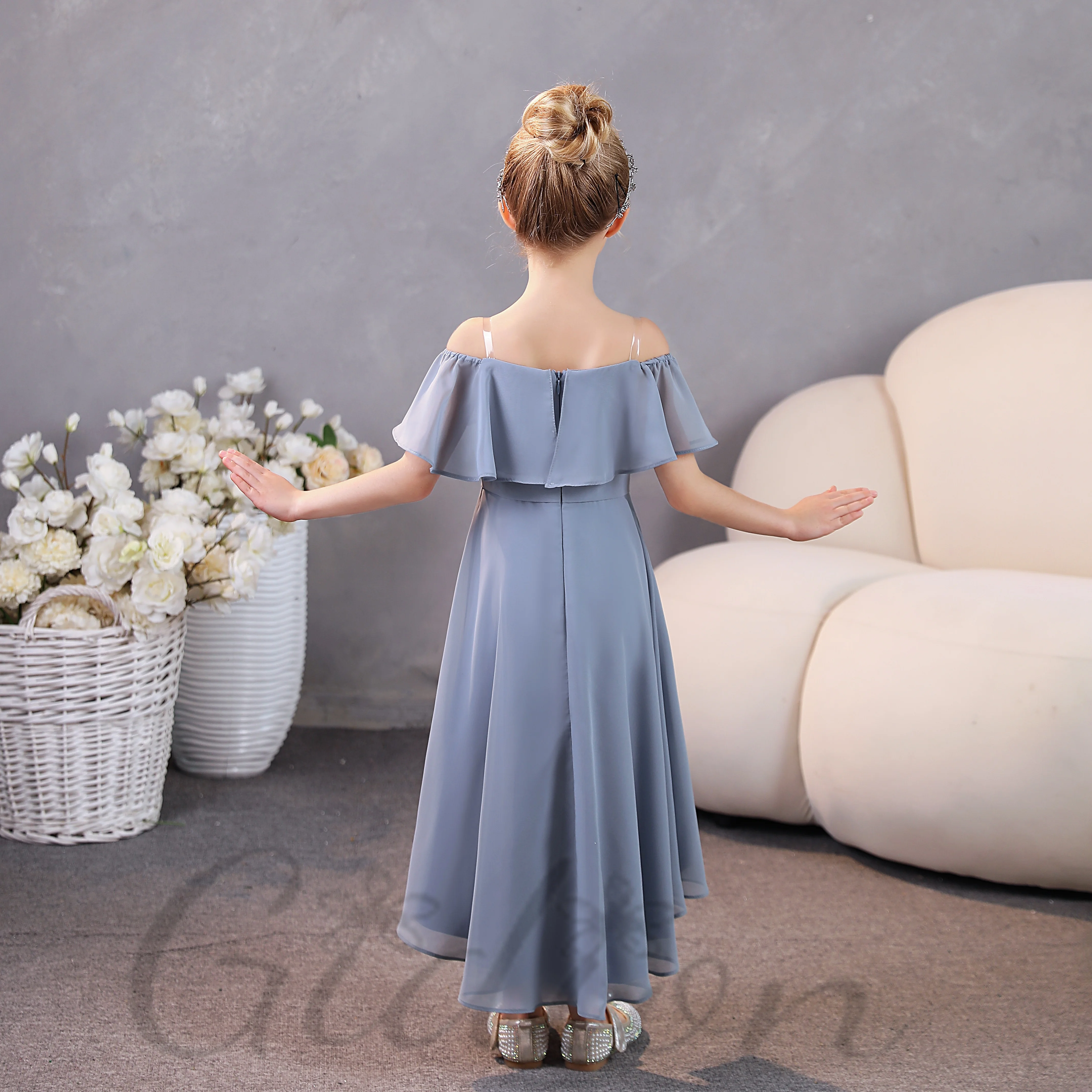 Chffion-Robe de Demoiselle d'Honneur Junior Asymétrique pour Enfant, Tenue de Soirée, Bal de Promo, Spectacle, Cérémonie de Mariage, Banquet