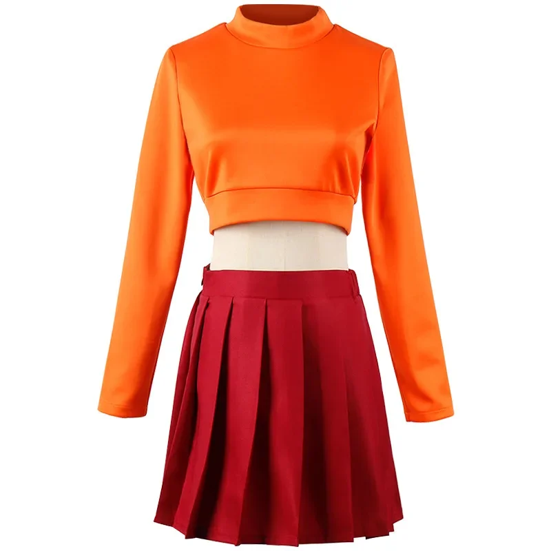 Anime Velma Cosplay Costumes pour femmes, olympiques orange, perruque rouge, uniforme d'Halloween, olympiques de carnaval