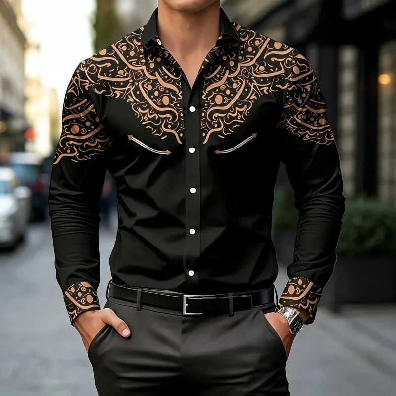 Black and White Contrast Print Shirt, Slim Fit, Trendy, Casual Top for Multiple Occasions view 4