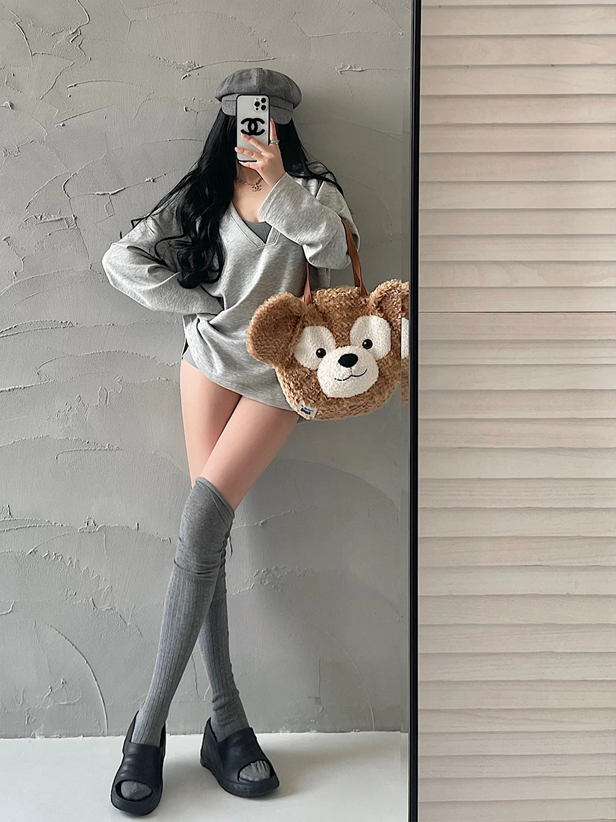 

YoungGirlDay American Style Fashion Loose Sweatshirt Strap Vest with Chest Pad High Waist Short Pants Set V-Neck Ensemble
