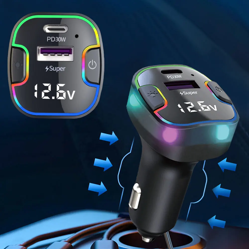 1pc Car Super Fast Charging Charger Car 30W PD USB Type C Charger Adapter Car Dual Holes Charger Auto Interior Accessories