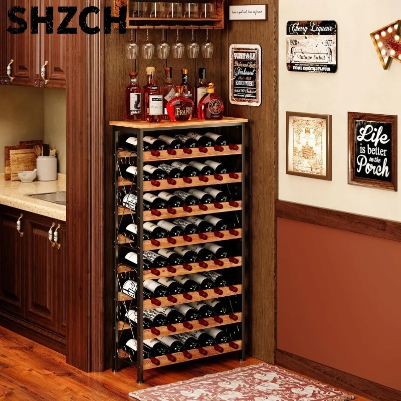 Commercial 8-Tier Vertical Wine Rack Iron & Wood Storage Display for Red Wine Bottles Collection Holder Sturdy Wine Storage Rack