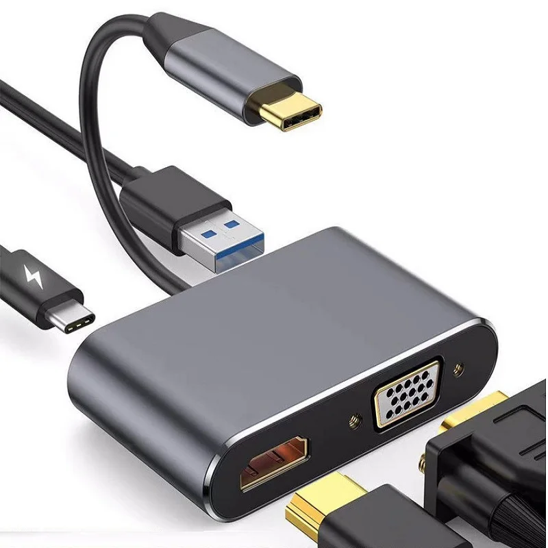

Type-C USB C To HDMI-Compatible VGA USB HUB Adapter USB C to 4K HDTV VGA 100W PD Fast Charge Splitter for MacBook Pro/Air Laptop
