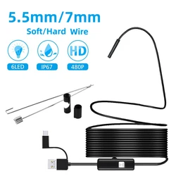 5.5mm/7mm hd 3 em 1 otg android endoscópio câmera borescope ip67 à prova dip67 água esgoto endoscópio móvel industrial tubulação endoscopia