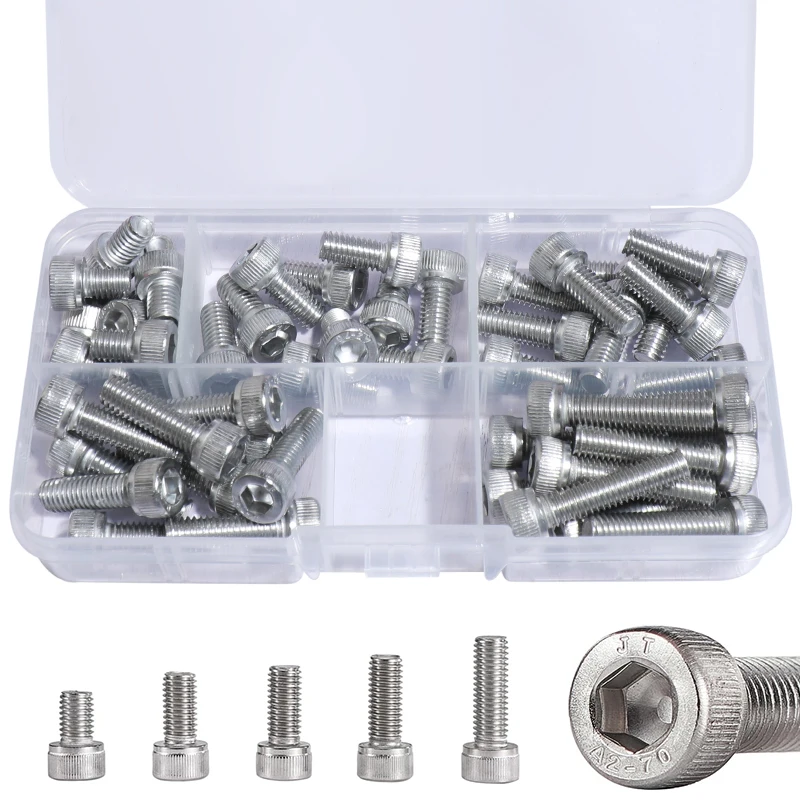 20/ 50pcs, M6 x 8/ 12/ 16/ 20/ 25mm Socket Head Cap Screws Bolts, Stainless Steel 304, Fully Threaded, Assortment Kit