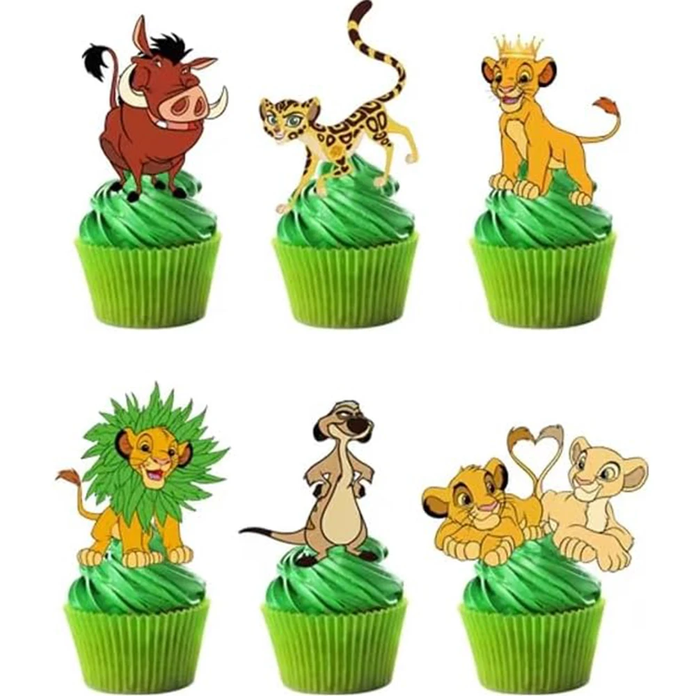 1/24pcs Lion Simba King Cake Topper Decoration Animal Theme Birthday Party Cake Decor Simba Lion King Cupcake Topper for Kids