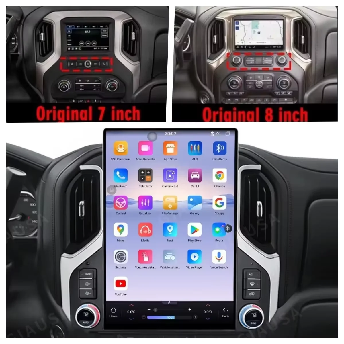 15.6 Inch Screen For Chevrolet Silverado For GMC 2019-2023 Android 13 Auto Radio Car GPS Player Navigation Head Unit Multimedia