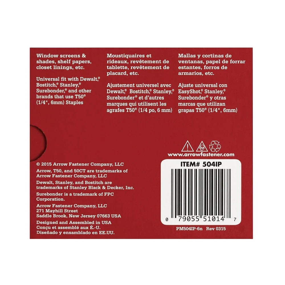 헤비 듀티 504IP T50 스테이플 1/4 인치 다리 길이 5000개 팩 아연 도금 강철 패스너 목공 프로젝트 및 목공 작업용