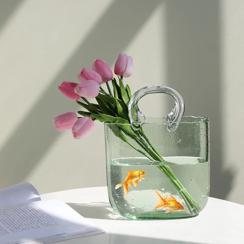 Creativity Glass Bag Vase Shopping Basket Bubble Desktop Storage Fruit Modern Home Decoration Flower Arrangement