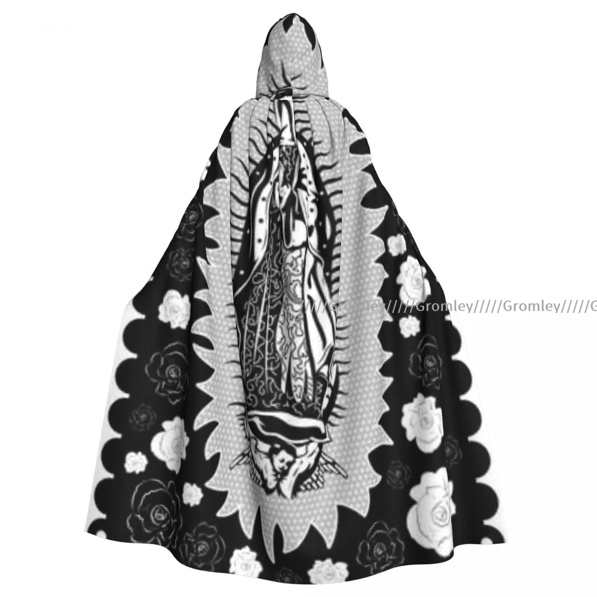 Unisex Halloween Cloak Virgin Of Guadalupe Vintage Black Cape Hooded Medieval Costume Witch Wicca Vampire