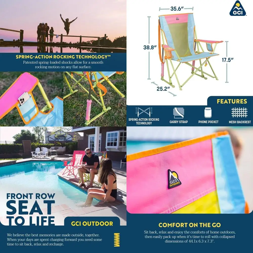 

Portable Folding Rocker Chair for Camping with Sturdy Armrests and Drink Holder - Sweet Tea