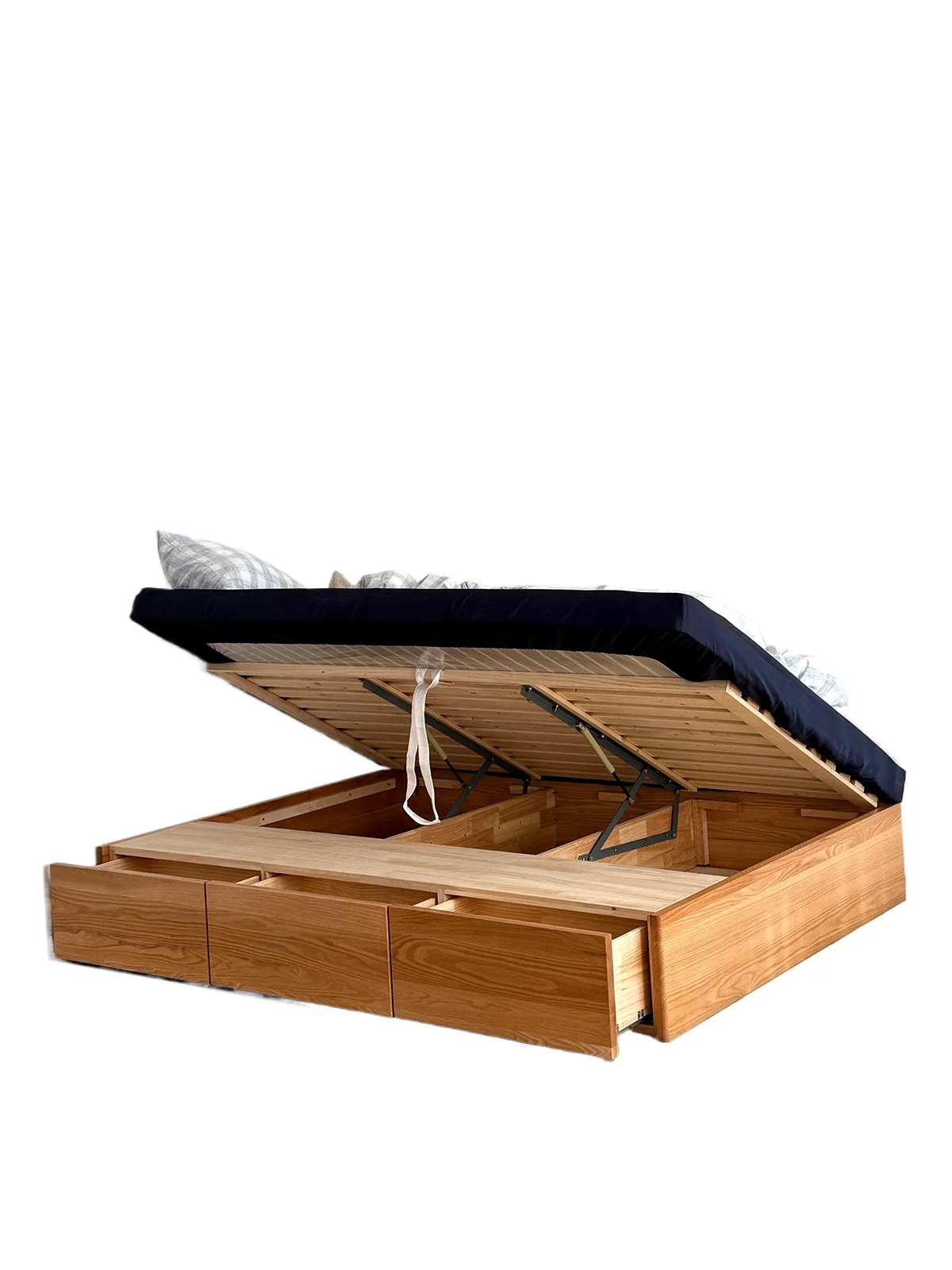 

Small apartment air pressure storage bed North American red oak solid wood high box without bedside log wind children's bed