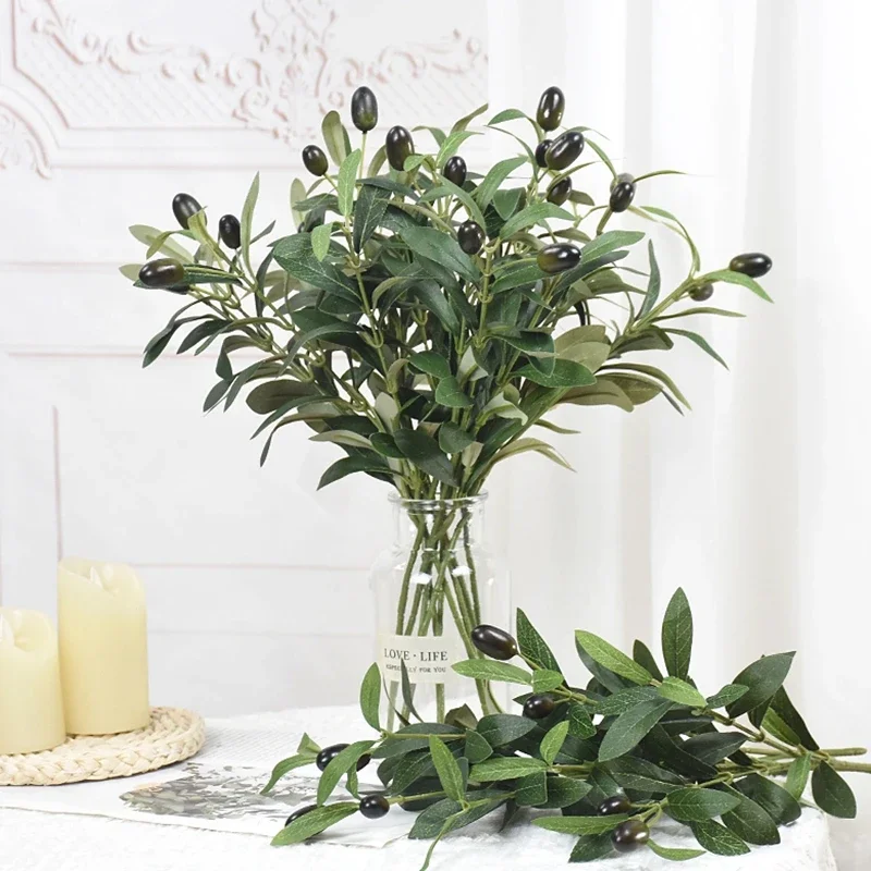 1/5pcs Artificial Olive Leaves Tree Branch Green Plant with Fruit for Home Garden Vase Decoration Wedding Bouquet Silk Flowers