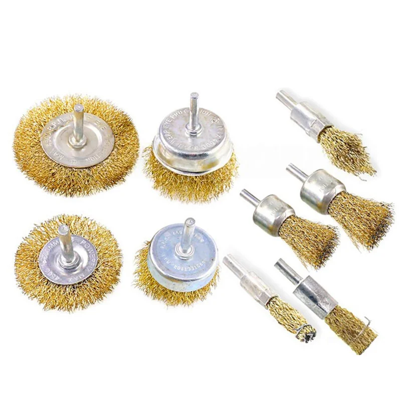 

T99C-Wire Brush Wheel For Drill Attachment Electric For Drill Wire Brush 9Pcs Wire Brush Wheel Cup Brush Set Coarse Crimped Shan