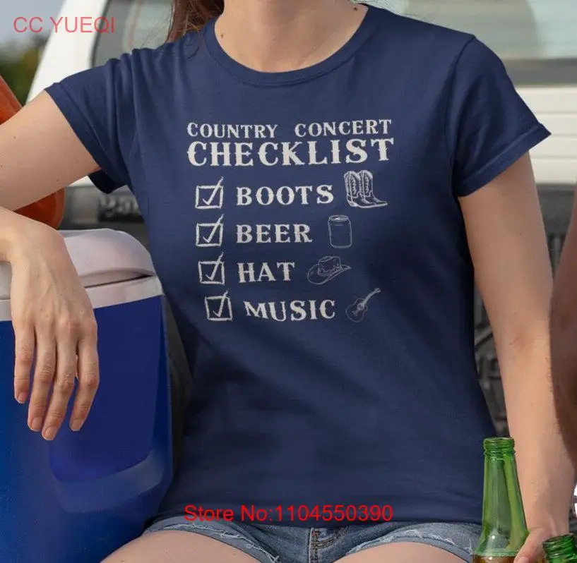 Country Concert Checklist T-Shirt Musikfan Bekleidung Casual Outdoor-Event lange oder kurze Ärmel