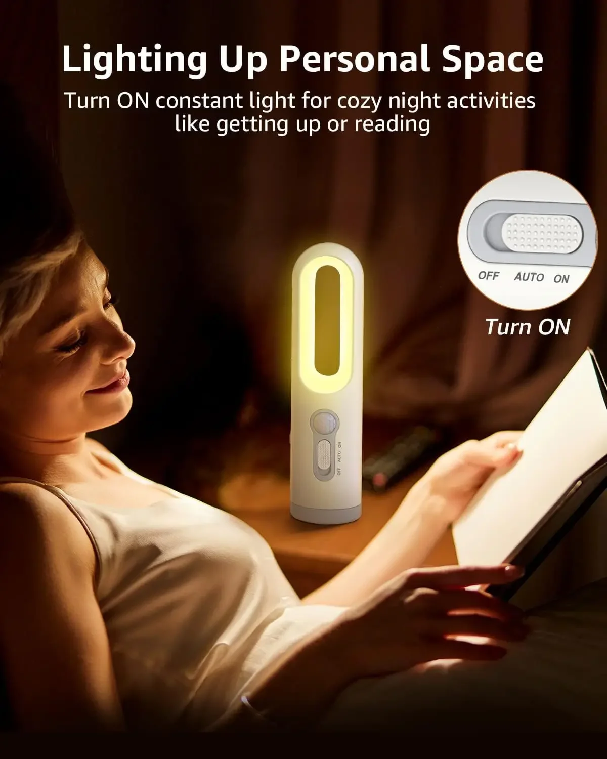 Night Light 2 in 1 Portable Flashlight LED Motion Sensor with Dusk to Dawn Sensor for Bedroom Bathroom Reading Camping Warm image 4