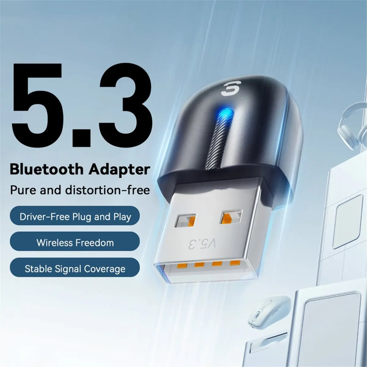 ABSF USB Bluetooth 5.3 Adapter Aux Audio Receiver Transmitter for PC Speaker Laptop Soundbox Wireless Mouse USB Transmitter