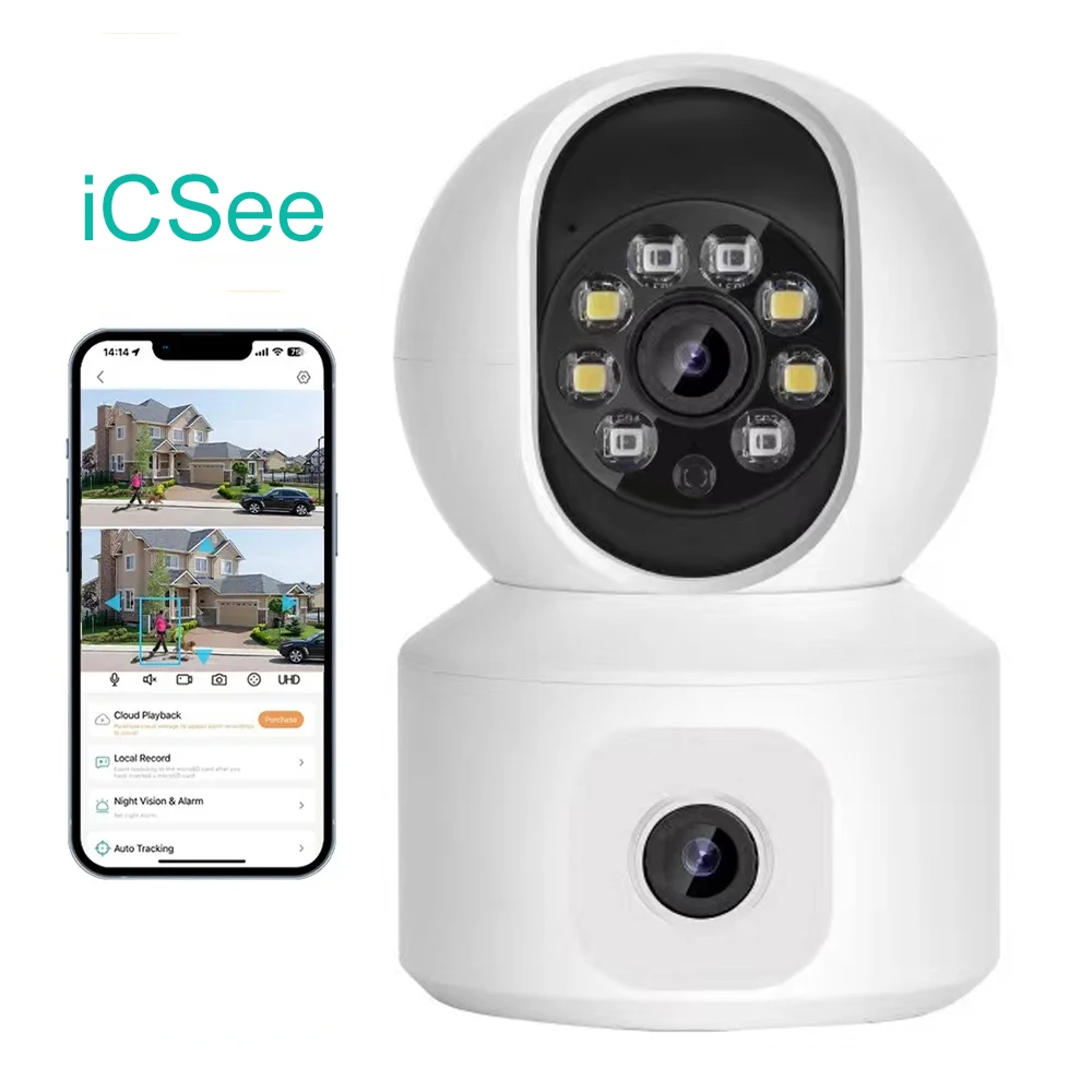 ICSEE WiFi IP PTZ Camera 8MP Dual Lens 4MP Security Camera Human Detection Auto Tracking Two Way Audio Remote Control CCTV Cam