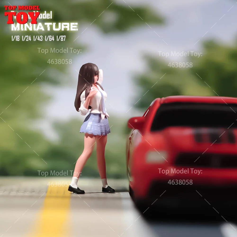 Painted Miniatures 1/64 1/87 1/24 Short Skirt Girl Anime Characters Female Scene Figure Dolls Unpainted Model For Cars Vehicles