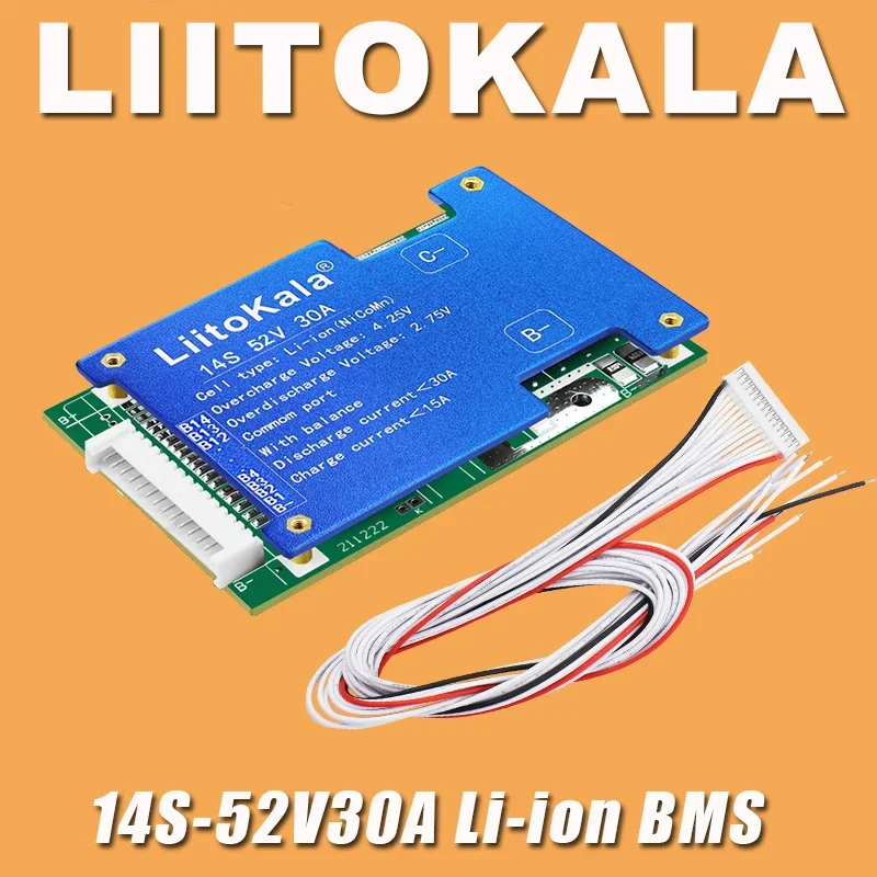 

1-10PCS LiitoKala 14S-52V30A-BMS 48V Lithium BMS Balance 18650 Li-ion Battery PCM 51.8V 52V E-bike Scooter Bicycle PCB Board