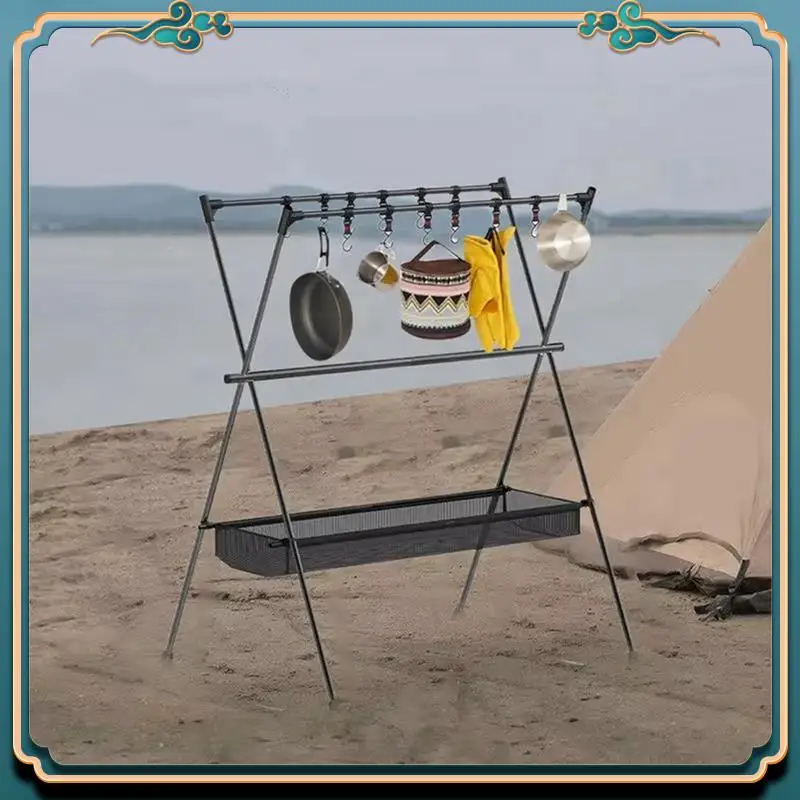 

Latest Three-Bar Frame Camping Rack Folding Ultra-Light Camping Tripod Travel Sundries Hanger 50X68x88cm