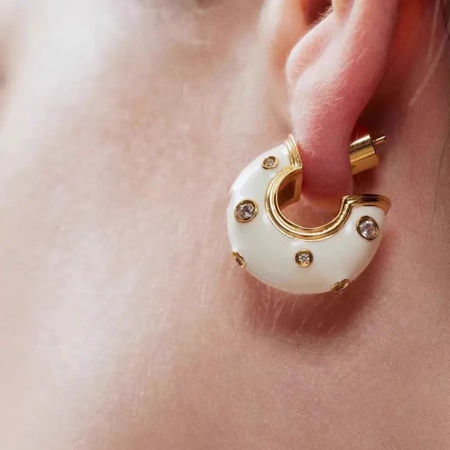 

Jenny&dave Earrings With Oil Droplets Spots C-shaped White Earrings No Ear Holes Ear Clips Accessories Women's Earrings Ear Cuff