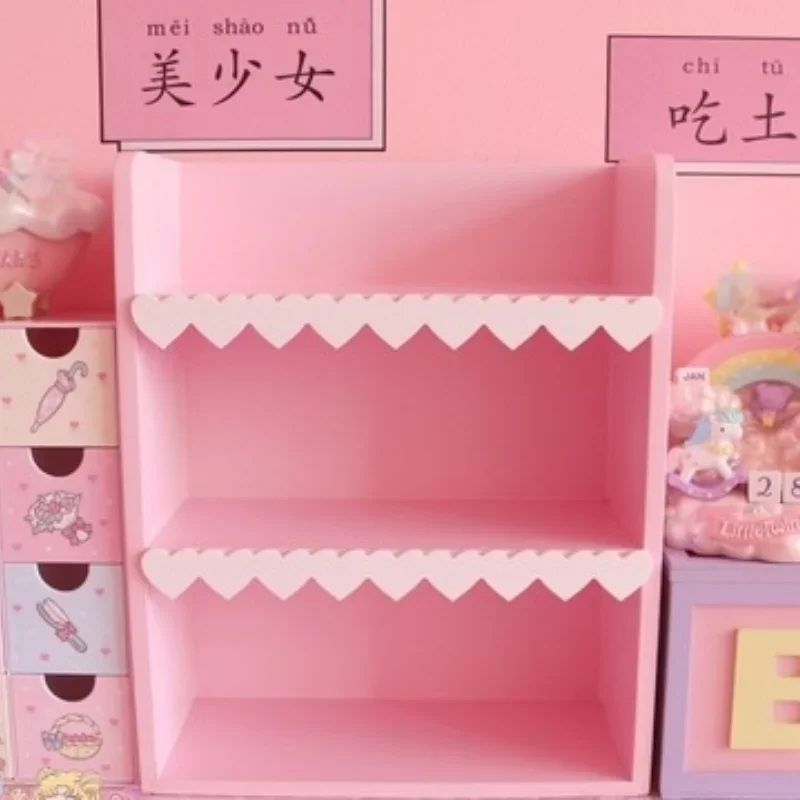 フローラル装飾のピンクキャビネット ピンクの女の子の北欧の木製キャビネット,素敵な3階建ての収納棚