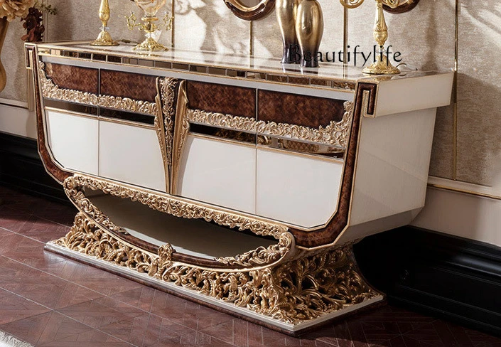 Luxury European solid wood carving flower dining side cabinet large apartment villa restaurant foyer storage porch table