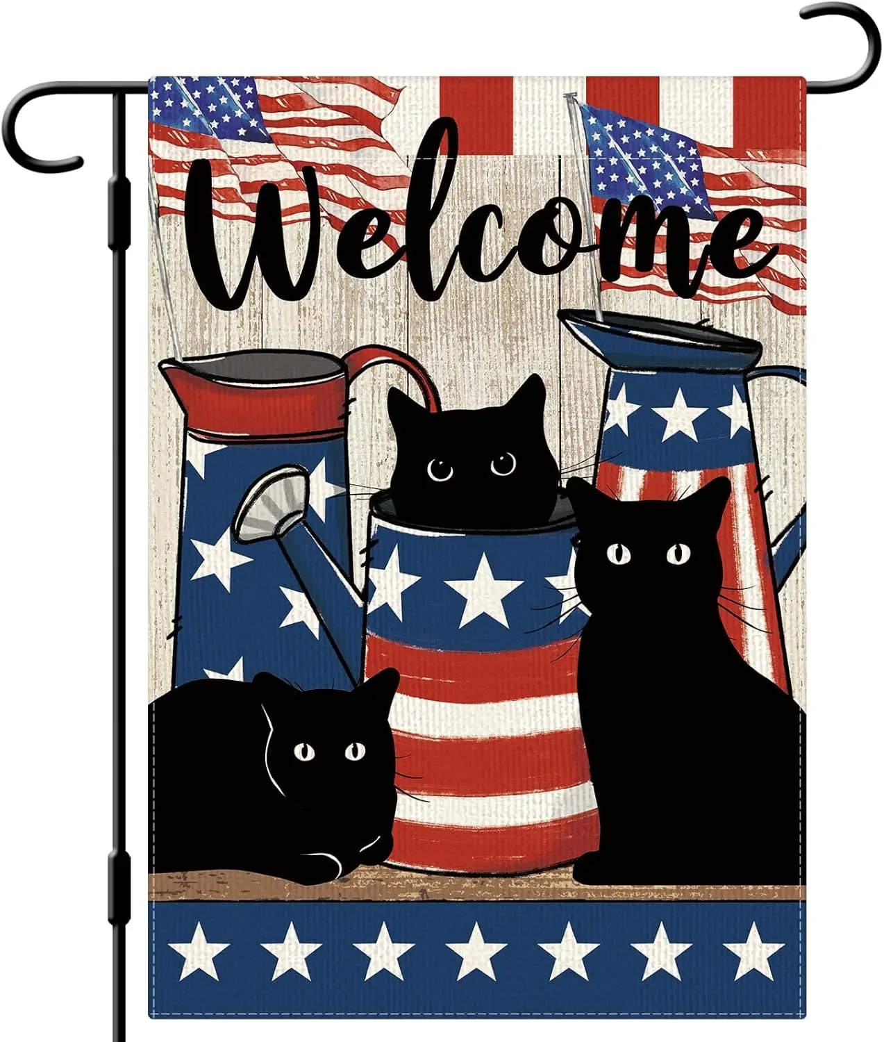 Dlzdn 4th of July Patriotic Black Cat Garden Flag 12x18 Inch Double Sided Vertical Burlap Independence Day Memorial Day Outd zzo