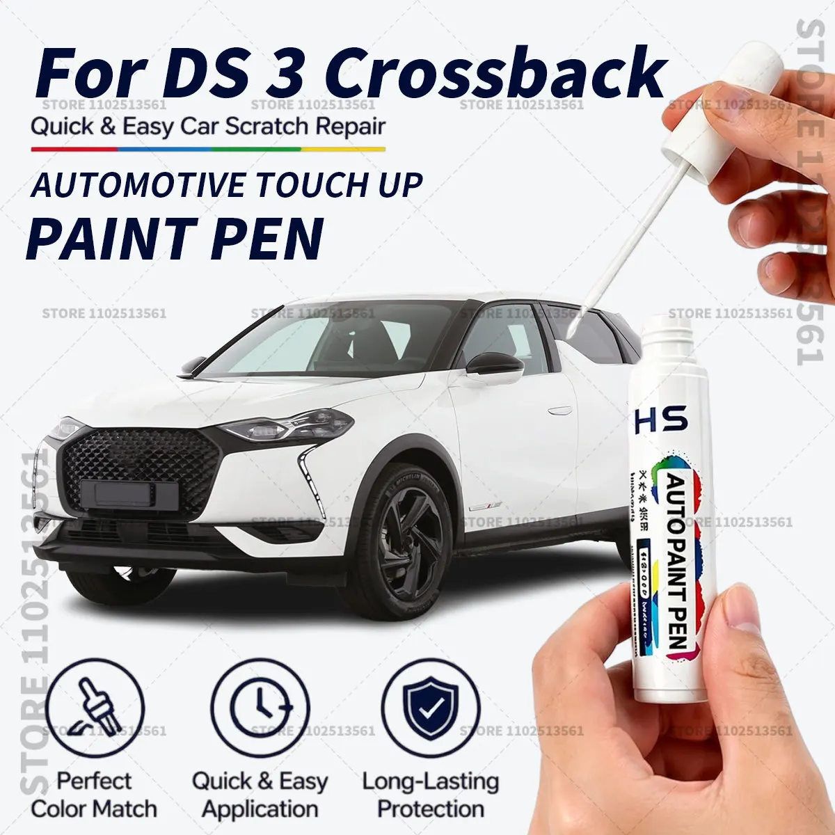 For DS 3 Crossback Touch Up Paint Pen Car Paint Scratch Repair Tool Platinum Grey Pearl White Artense Grey Blue Perla Nera Black