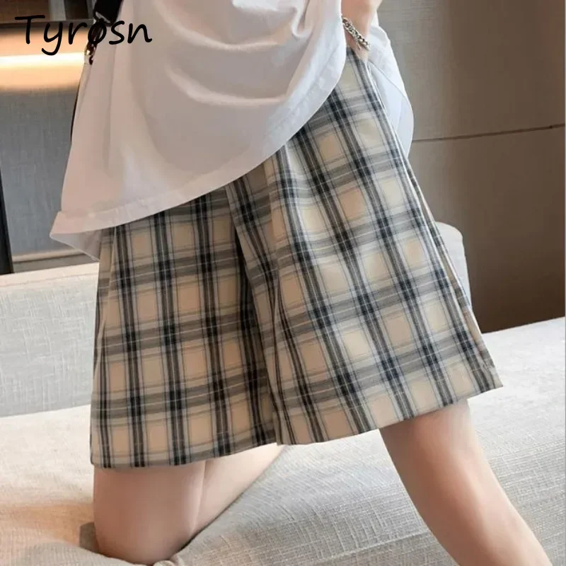 

Шорты женские клетчатые для отдыха летние тонкие универсальные прямые эластичные талии ампирные уютные простые корейский стиль винтажные шикарные дышащие