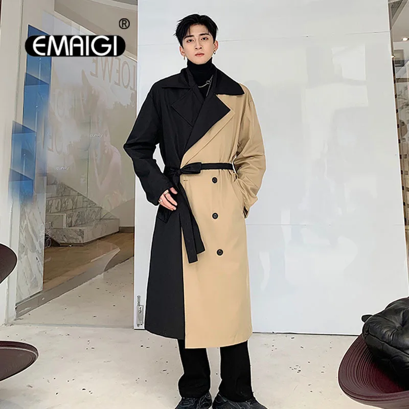 

Men Double Breasted Loose Business Casual Long Windbreaker Jacket Male Streetwear Vintage Fashion Trench Coat Overcoat Outerwear