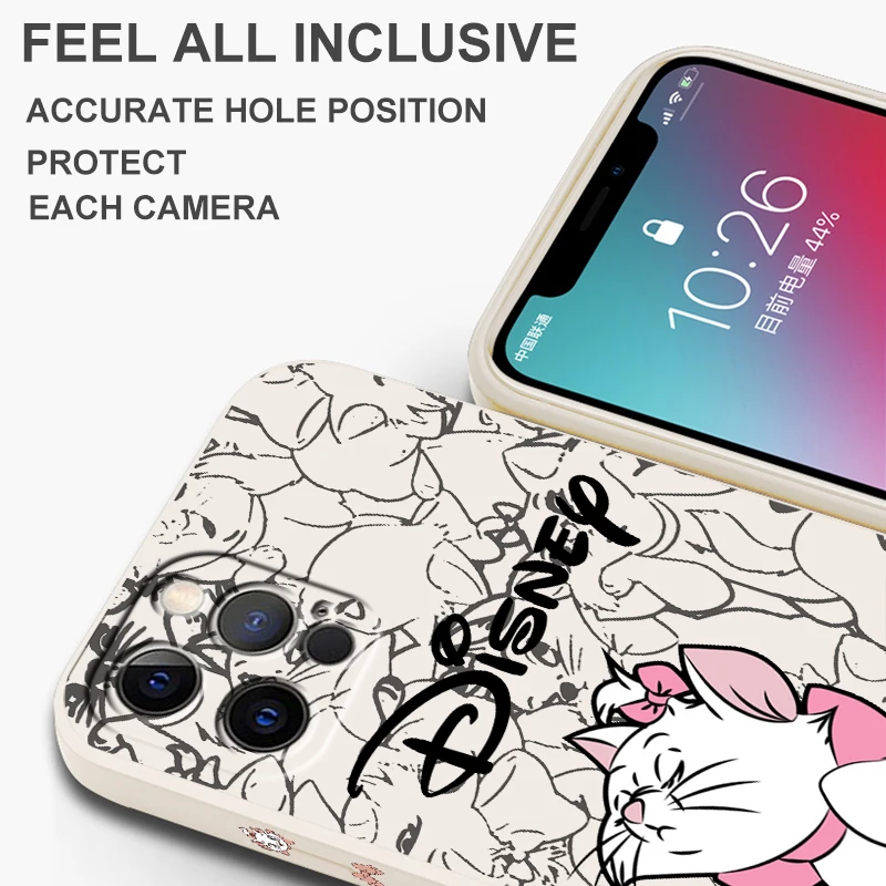 Disney Marie Cat Liquid Left Rope For Apple iPhone 15 14 13 12 11 XS XR X 8 7 SE Pro Max Plus Mini Funda Phone Case