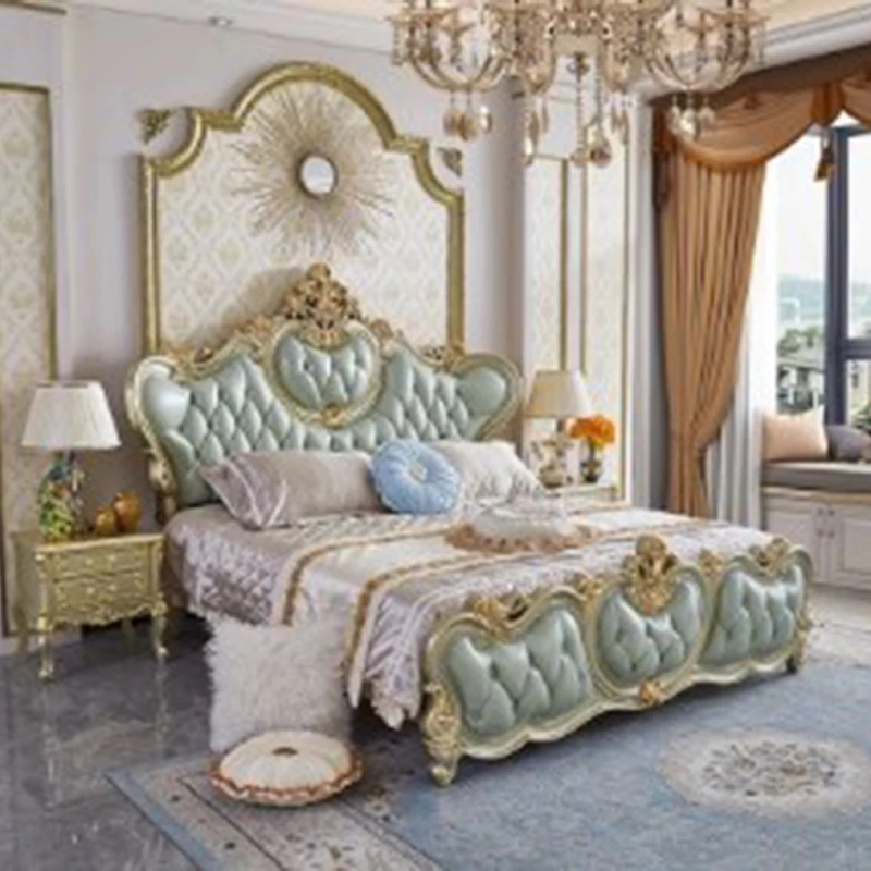 Rustic Simple Design Double Bed Mattress Green High Modern Double Bed Storage Luxury Cheap Cama Dobravel Bedroom Furniture Set